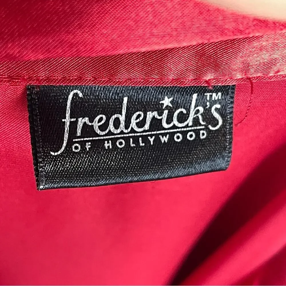 Vintage Fredericks Of Hollywood Satin Pajama‎ Set Red Black Lace 3 Pc Sleepwear